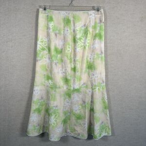 Women’s Maxi Midi Skirt Lime Green Beige Tan White Floral White Lace Trim Medium